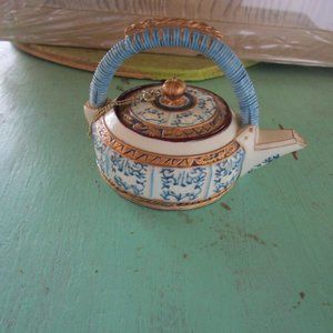 Vintage NINI DECORATIVE MINIATURE TEAPOT BLUE & WHITE GOLDEN TRIM